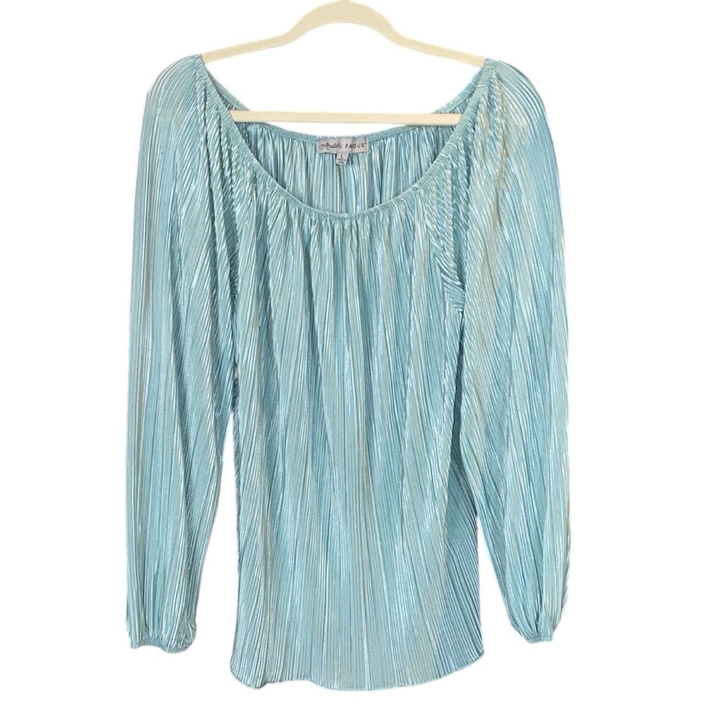 Absolutely Famous Green Pleated Boho Top, Size Large